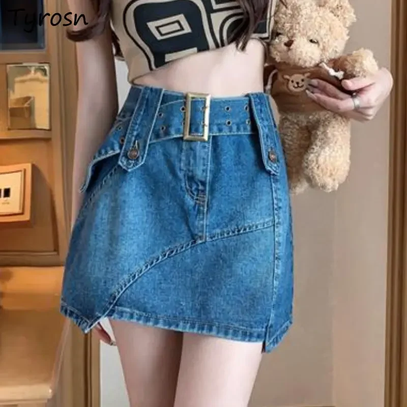 

Skirts Women S-5XL Vintage Asymmetrical All-match Denim Popular Cozy High Waist Minimalist Pure Female American Style New Summer