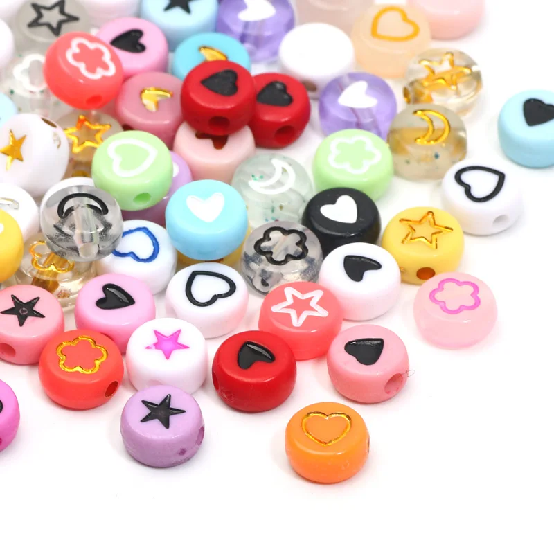 20g/Pack Random Mixed Color Charm Star Moon Pattern Acrylic Round Bead For Jewelry Making Bracelet Earring Keychain DIY Supplies