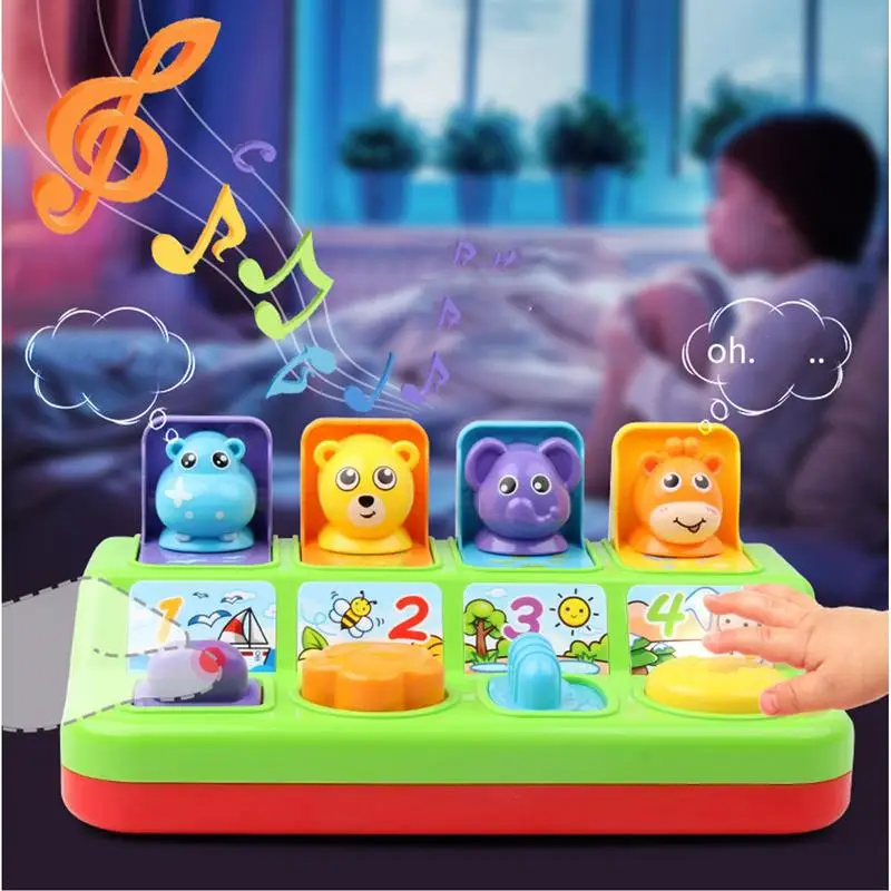 Button Toys For Kids Toddler Hide And Seek Toy 12-Month-Old Toys With 4 Cartoon Design Animal Color Sorting Toys Toddler