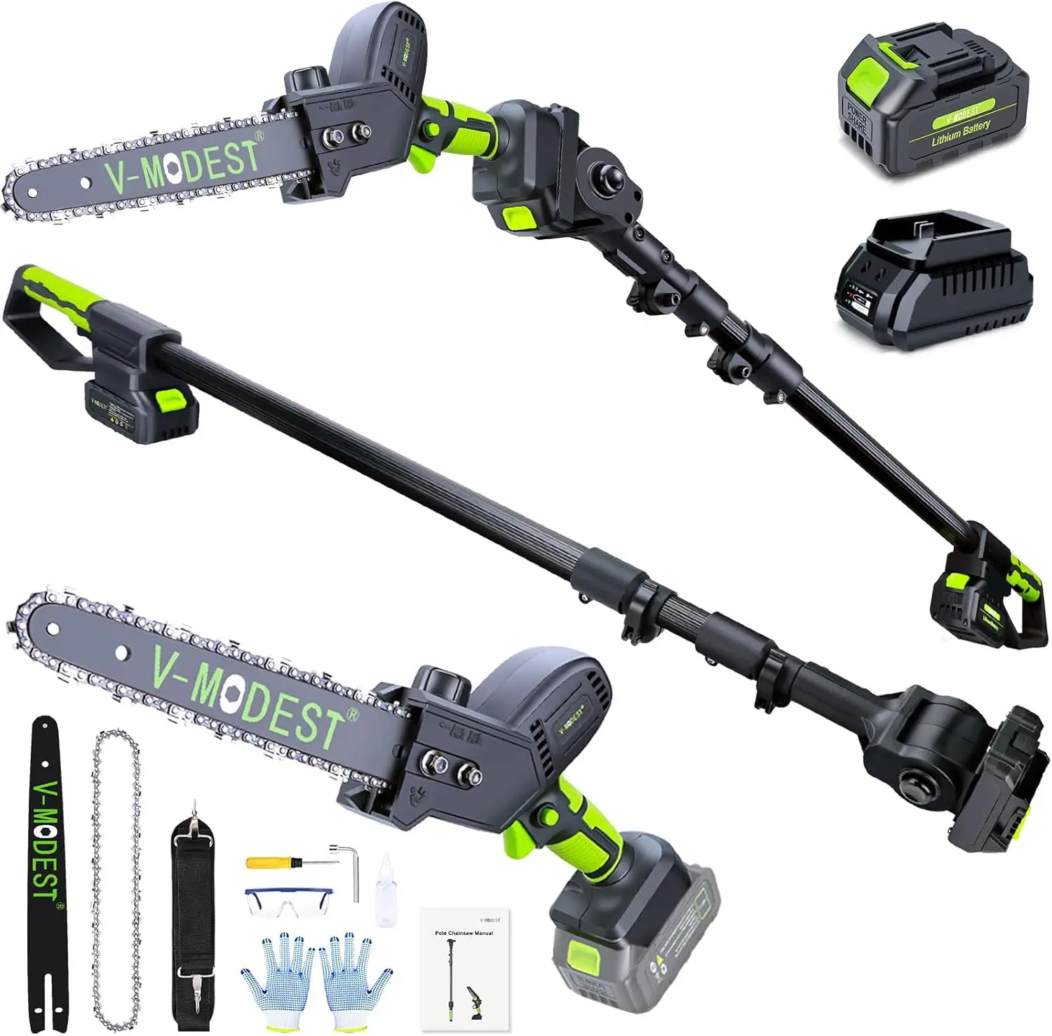 コードレス電気チェーンソー,2 in 1,21v,4.0ahバッテリー,自動オイラー,7.6ポンド,15フィート,8インチおよび10インチ