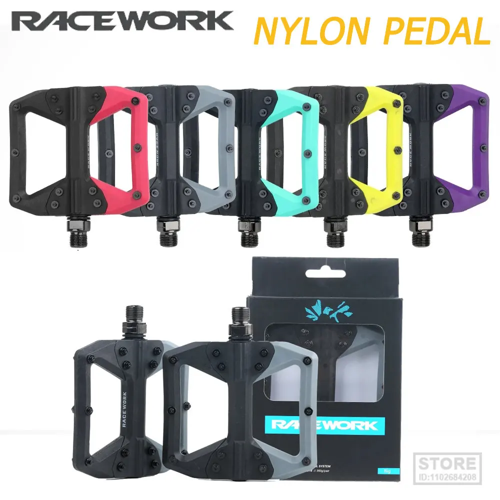 

RACEWORK Nylon Fiber Bike Pedal Mountain Bicycle Ultralight Seal Bearings Pedals Road MTB Flat Platform Cycling Parts