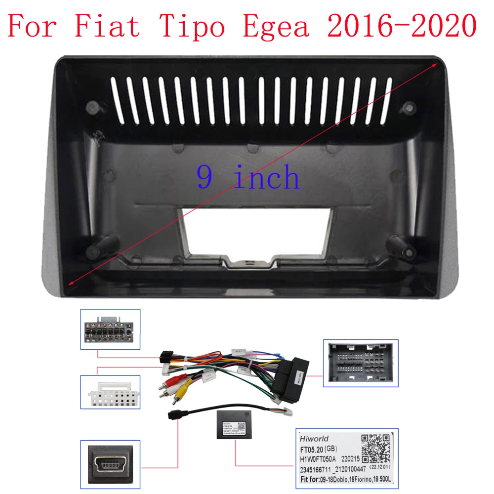 

Рамка автомобильного радио Fascias для Fiat Tipo Egea 2016-2020 9-дюймовая 2-дюймовая стереопанель 16-контактный жгут проводов Шнур питания Dekoder Canbus