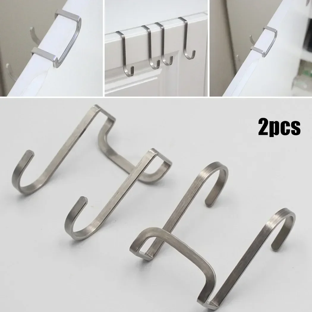 2pc Stainless Steel Over Door Double Hooks S-type Cabinet Hanger Door Back Coat