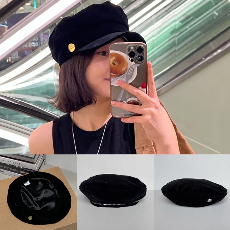 

Korean Version Y2k Fisherman Hat Suede Versatile Fashionable Simple Basin Hats Autumn Retro Velvet Newsboy Hat Ins Rhinestone