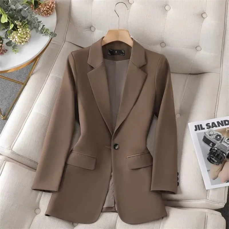 Blazer vert à manches longues pour femme, veste droite à bouton unique, manteau formel, vêtements de travail pour dames de bureau, nouveau, 2024,