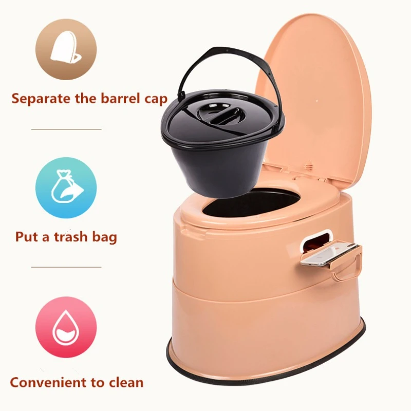 

‌Portable Adult Bedside Commode with Lid - Elderly Mobile Toilet Stool - Anti-Tip Urinal Basin - Home Use Phone Holder Design‌