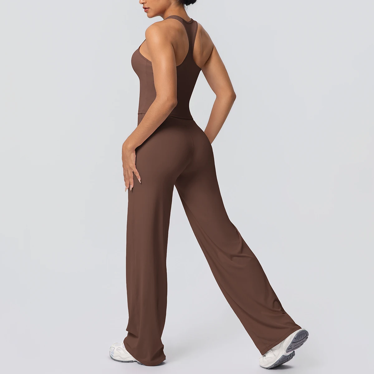 Frauen Sport Yoga Set Gym Schnell Trocknend Pfirsich Butt Yoga Hosen Einfarbig Schlank Schöne Zurück I-förmigen weste Yoga Set – Detail 7