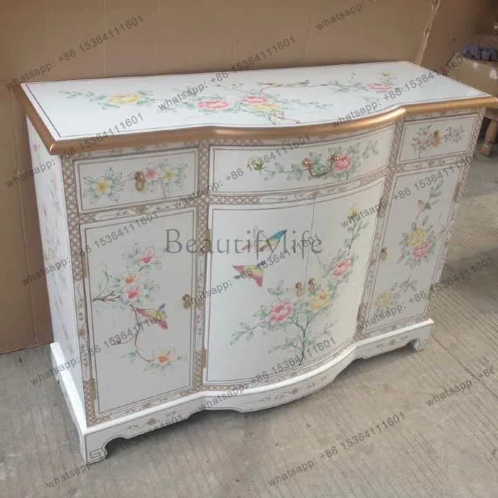 Three buckets and four doors Entrance cabinet Painted furniture Entrance decorative cabinet Bright ivory white