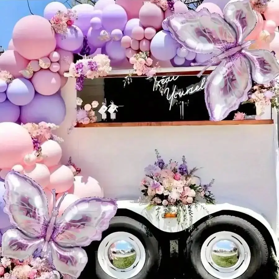 172-pcs Purple Butterfly Theme Aluminum Foil Balloon Garland Set with Curling Ribbon for Birthday Wedding Holiday Parties