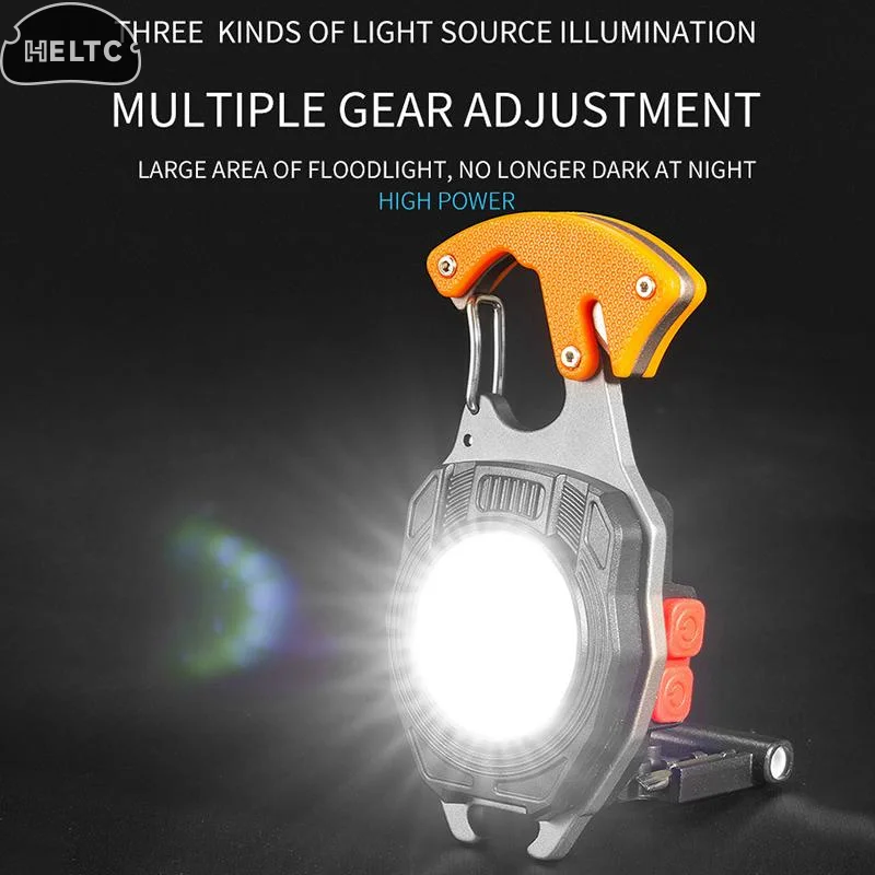 1PCS Multifunction Keychain Lighting 7 Modes COB Flashlight Portable Rechargeable Emergency Camping Outdoor Hiking Work Lamps