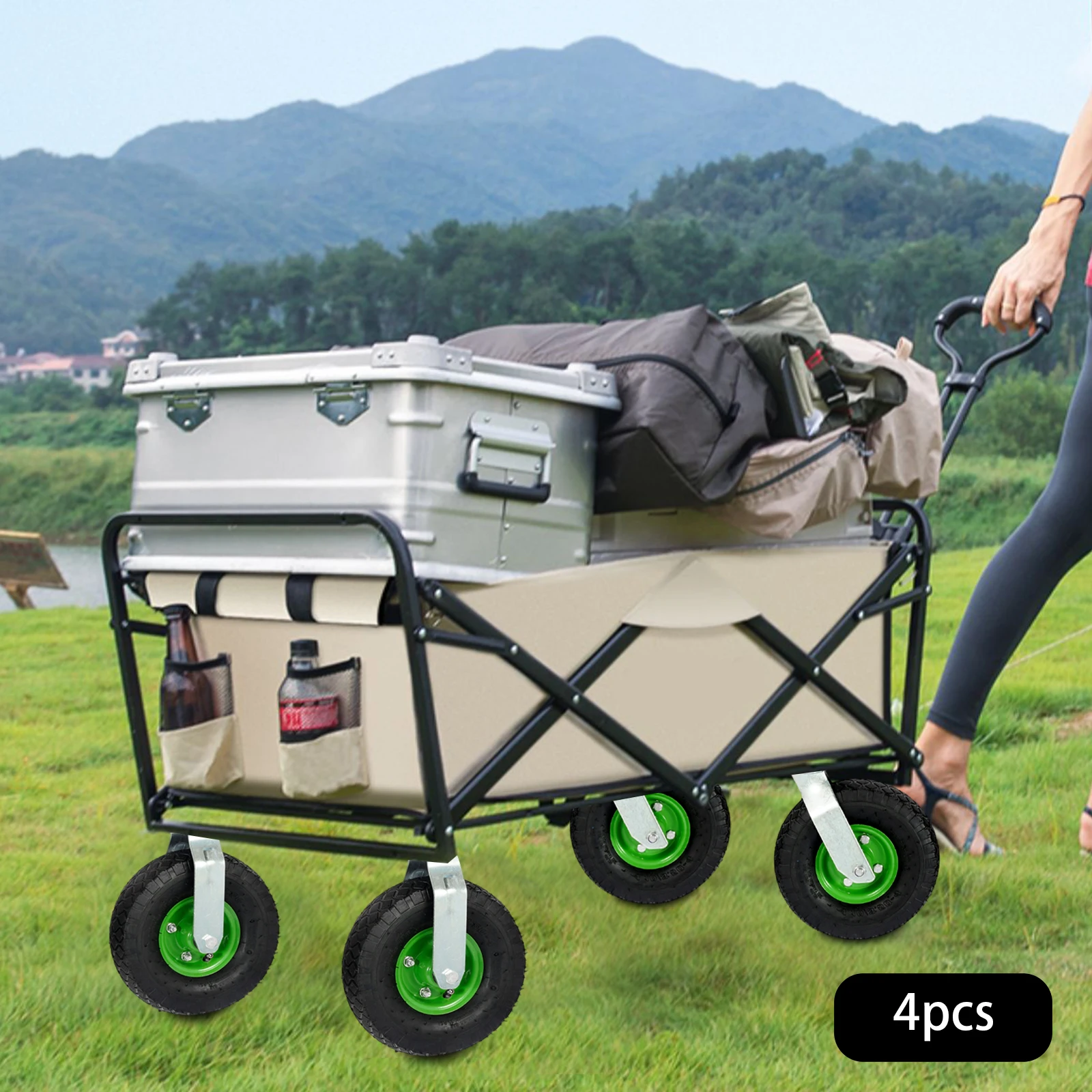 

10" Pneumatic Industrial Caster Set，4pcs Rubber Wheel Freight Equipment,with 2pcs Universal Wheels and 2pcs Directional Wheels