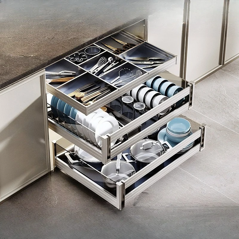 Pull-out basket, kitchen cabinet, bowl basket, drawer-type seasoning, seasoning storage basket, pull-out built-in dish rack
