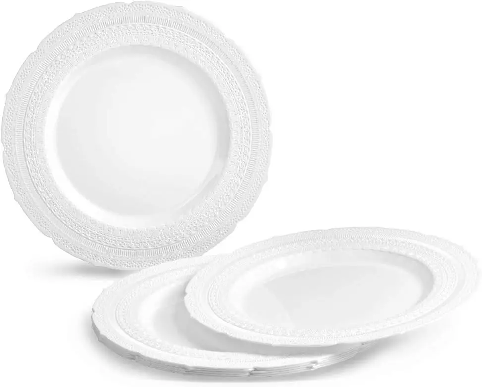 240 Plates Pack,(120 Guests) Extra Heavyweight Vintage Wedding Disposable/Reusable Plastic Plates 120x11'' Dinner + 120x8.25'