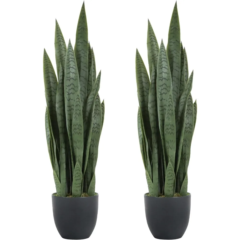 

3-Foot Artificial Snake Plant Indoor and Outdoor, Realistic Fake Silk Plant with 28 Thick Leaves