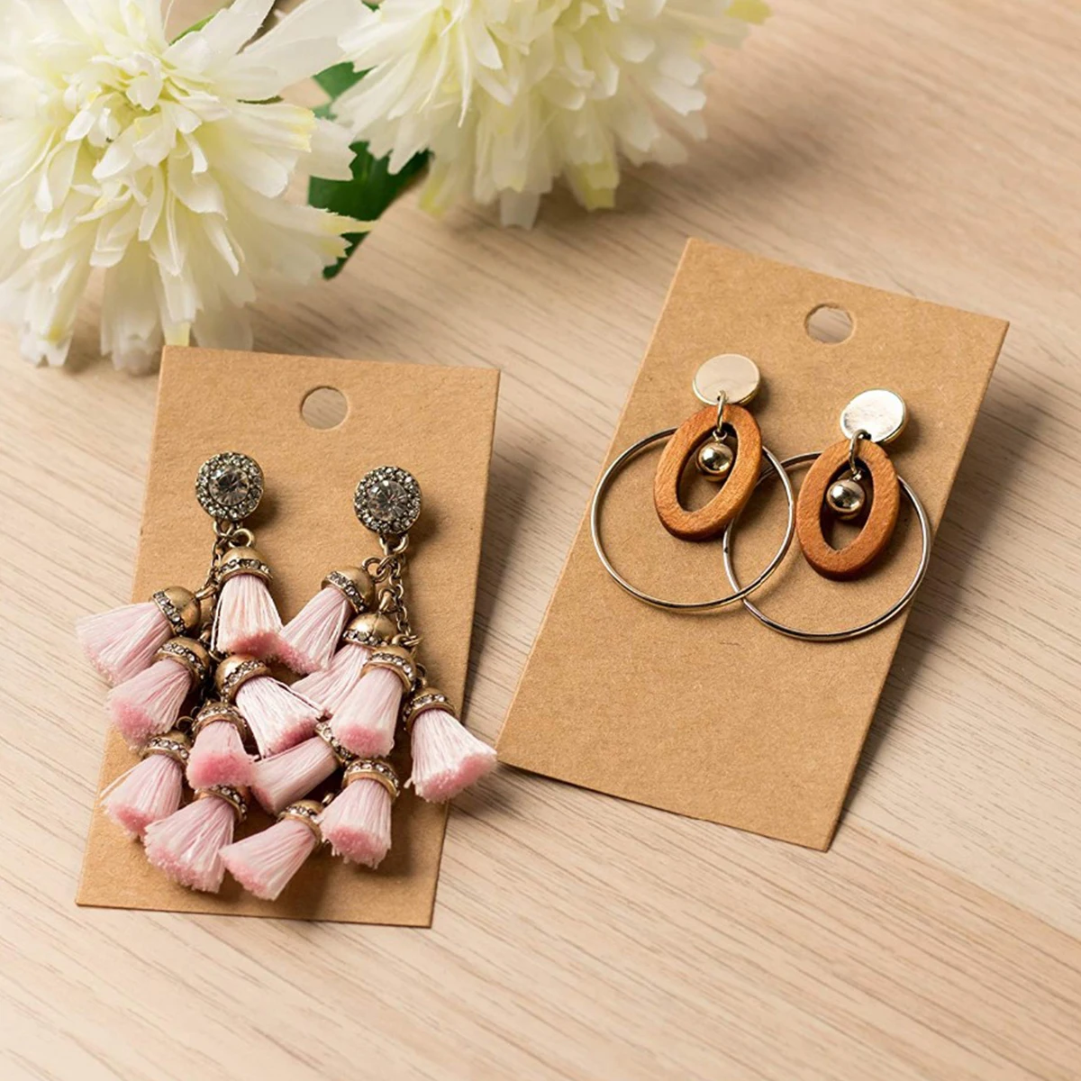 100Pcs Jewelry Earring Ear Stud Hanging Holder Display Hang Paper Cardboard Cards Kraft Paper DIY Package For Party 5*9cm