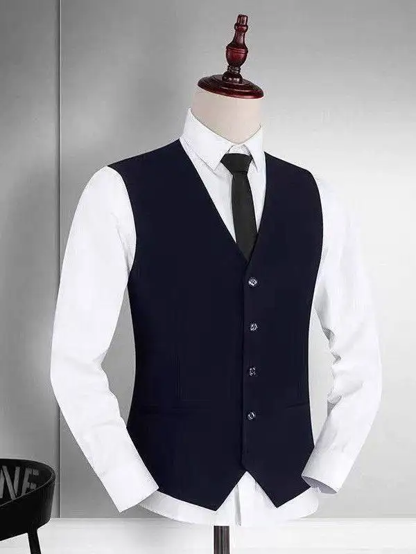 Men's Slim Fit Wedding Suit Vest Autumn Spring Fashionable Casual Business Cotton V Neck Vest Dry Fastness No Chest Pad