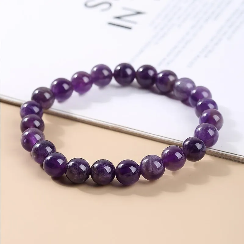 JD Natural Amethyst Quartz Bead Bracelets Women Reiki Healing Energy Purple Crystal Stretch Bangles Yoga Jewelry Couple Gifts