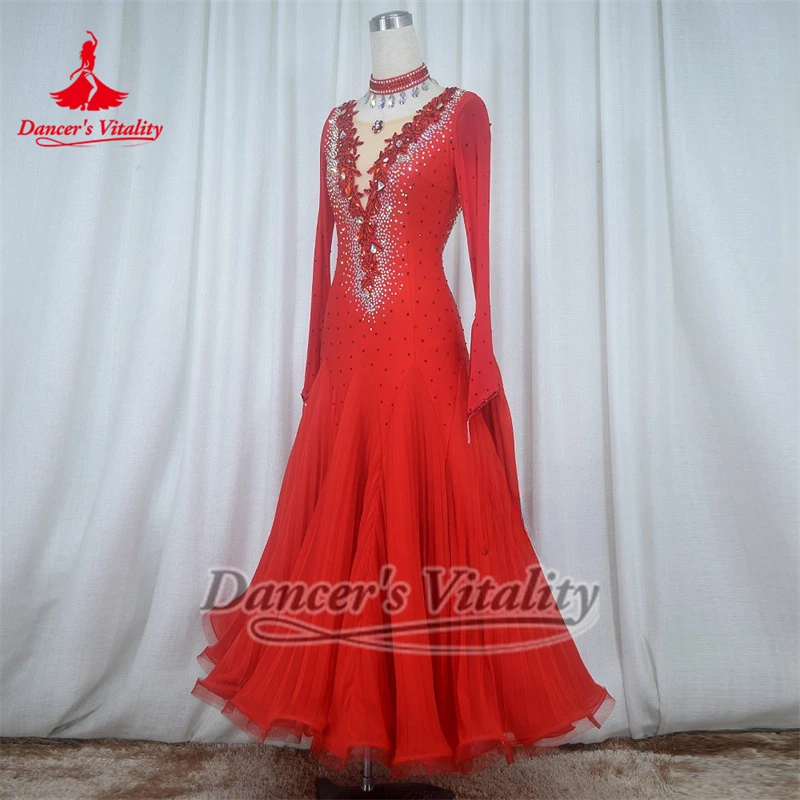Danser Vitaliteit Volwassen Sexy V-vormige Rug Ballroom Dans Plooirok Slinger Uitvoeren & Wedstrijd Jurken Wals Outfit Aangepaste