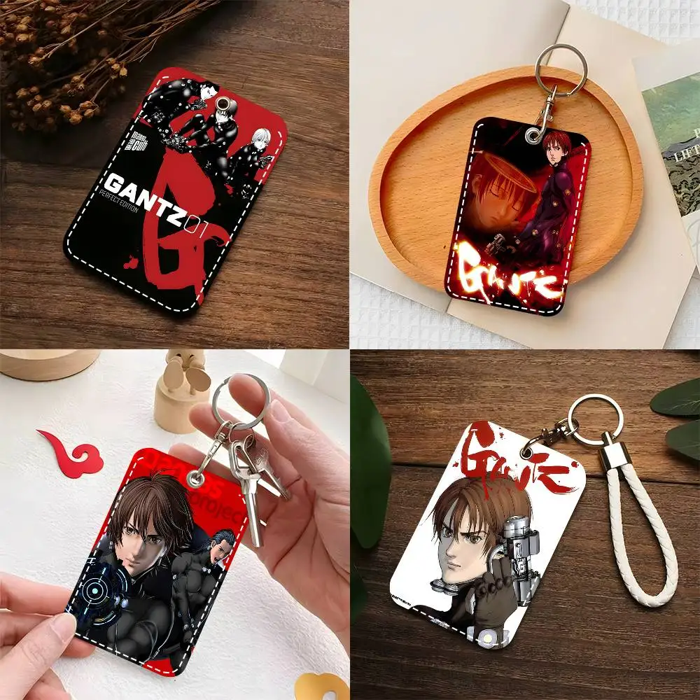1pc Gantz Card Case Keychain Access Card Bag Key Tag Ring Leather Card Holder Key Ring Access