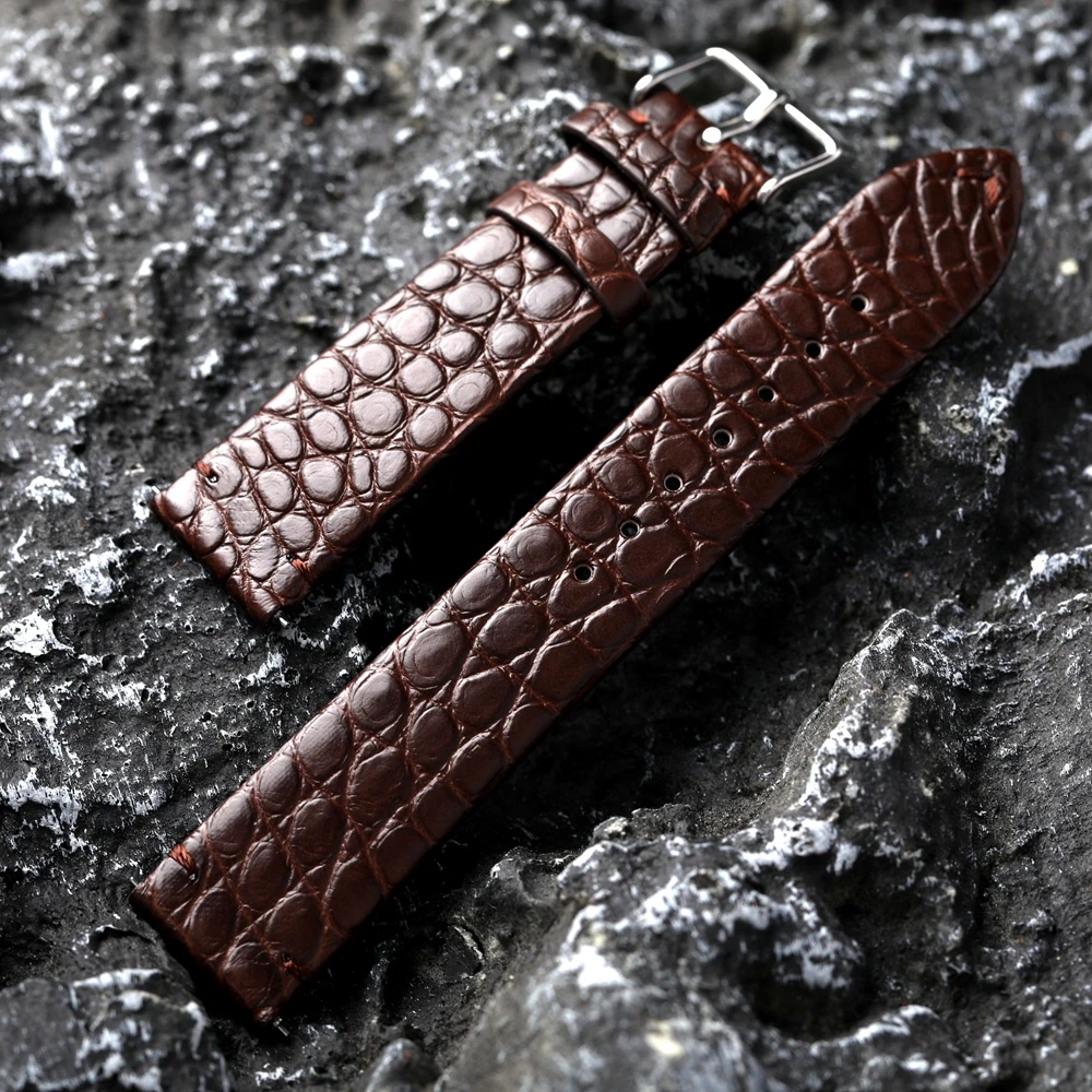 Handmade American Crocodile Leather Strap Ultra Thin 18 19 20 21 22MM Black Brown Men Genuine Leather Bracelet Quick Release