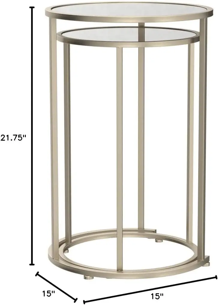 Stoliki boczne Rutledge & King Gold Nesting - Nowoczesne złote stoliki pomocnicze - Stolik nocny z lustrem - Kompaktowy stolik akcentujący