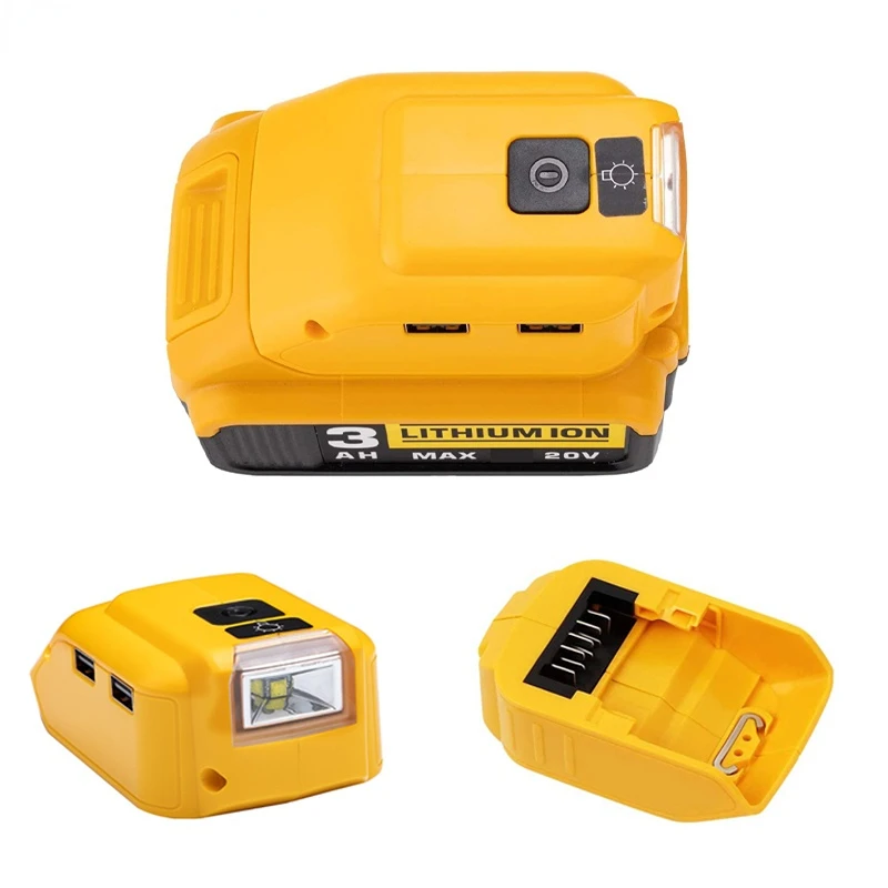 Adattatore batteria DCB090 per batteria esterna Dewalt 18V 20V con doppia luce di lavoro a LED di ricambio originale USB Type-C DC