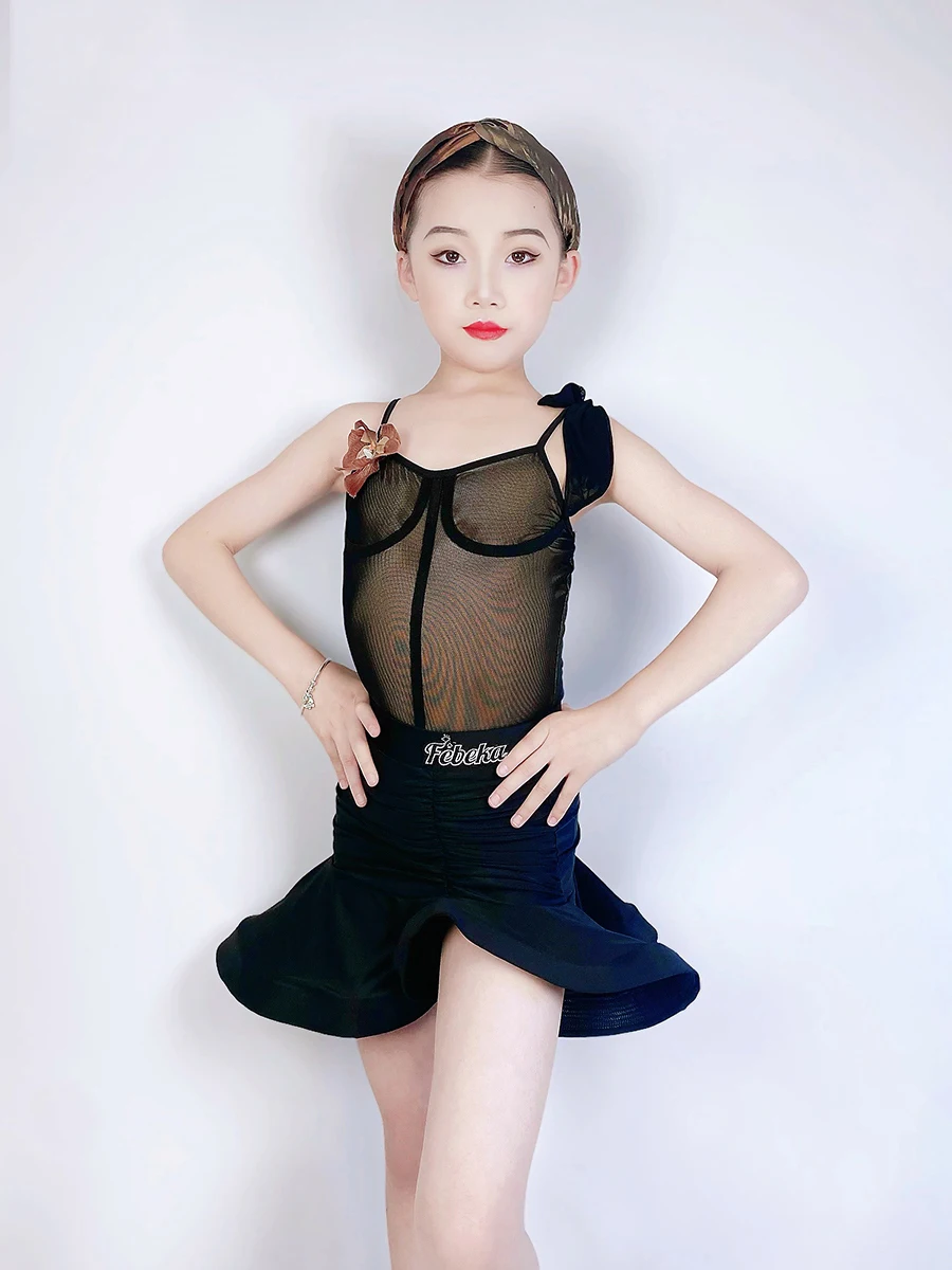 2024 New Children Clothing Latin Dance Performance Costumes For Girls Sling Tops Split Skirts Suit Chacha Latin Dress DN18418