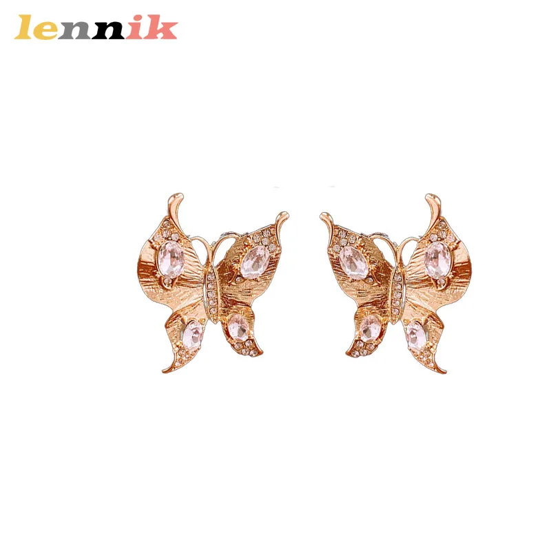 LENNIK أقراط على شكل فراشة مرصعة بالألماس بإبرة فضية، ترصيع عالي الجودة عبر الحدود، مجوهرات كلاسيكية فريدة من نوعها