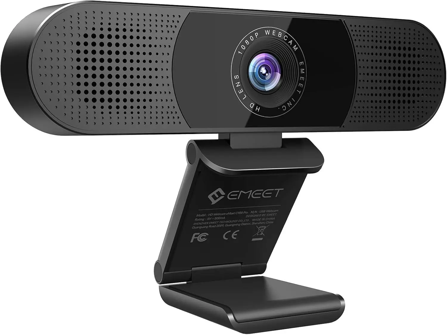 3-in-1 1080P Webcam with Mic & Speaker, 60-98 Wide Angle, 4 Noise Cancel Mics, Auto Light Correction, USB Camera for Online Conference