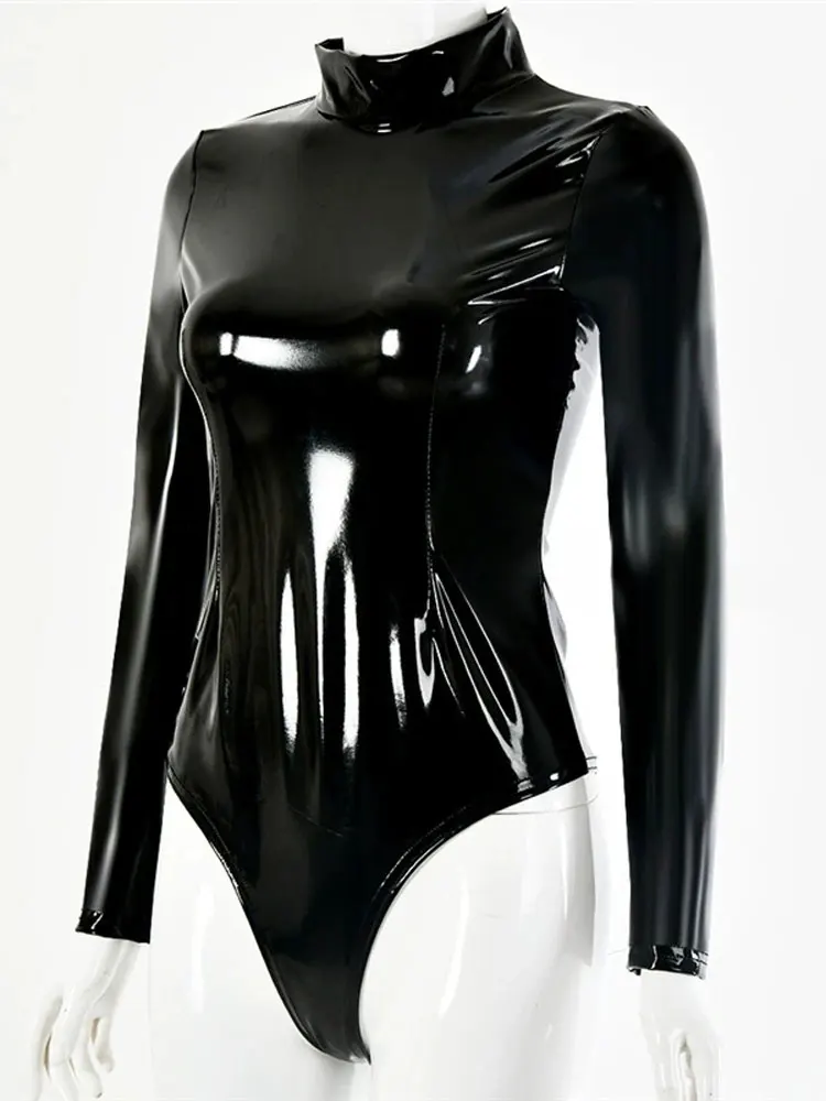 Body Sexy en PVC brillant pour femmes, collants de Performance sur scène, justaucorps en Faux Latex, manches longues, vêtements façonnants, Catsuit