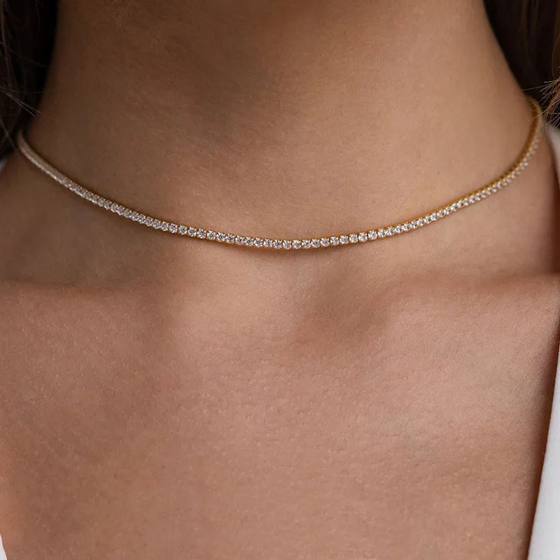 Neue S925 Sterling Silber Hip Hop Voller CZ Halsband Kette Halskette Für Frauen Luxus Cubic AAA Zirkon Kurze Zubehör Edlen Schmuck – Detail 5