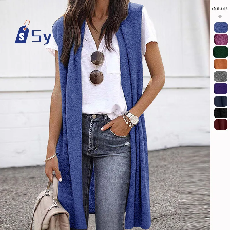 

Sy New Women's Vest Sleeveless Front Solid Color Loose Long Outdoor Vest Suitable For Casual Street Wear Women's Vest Jacket