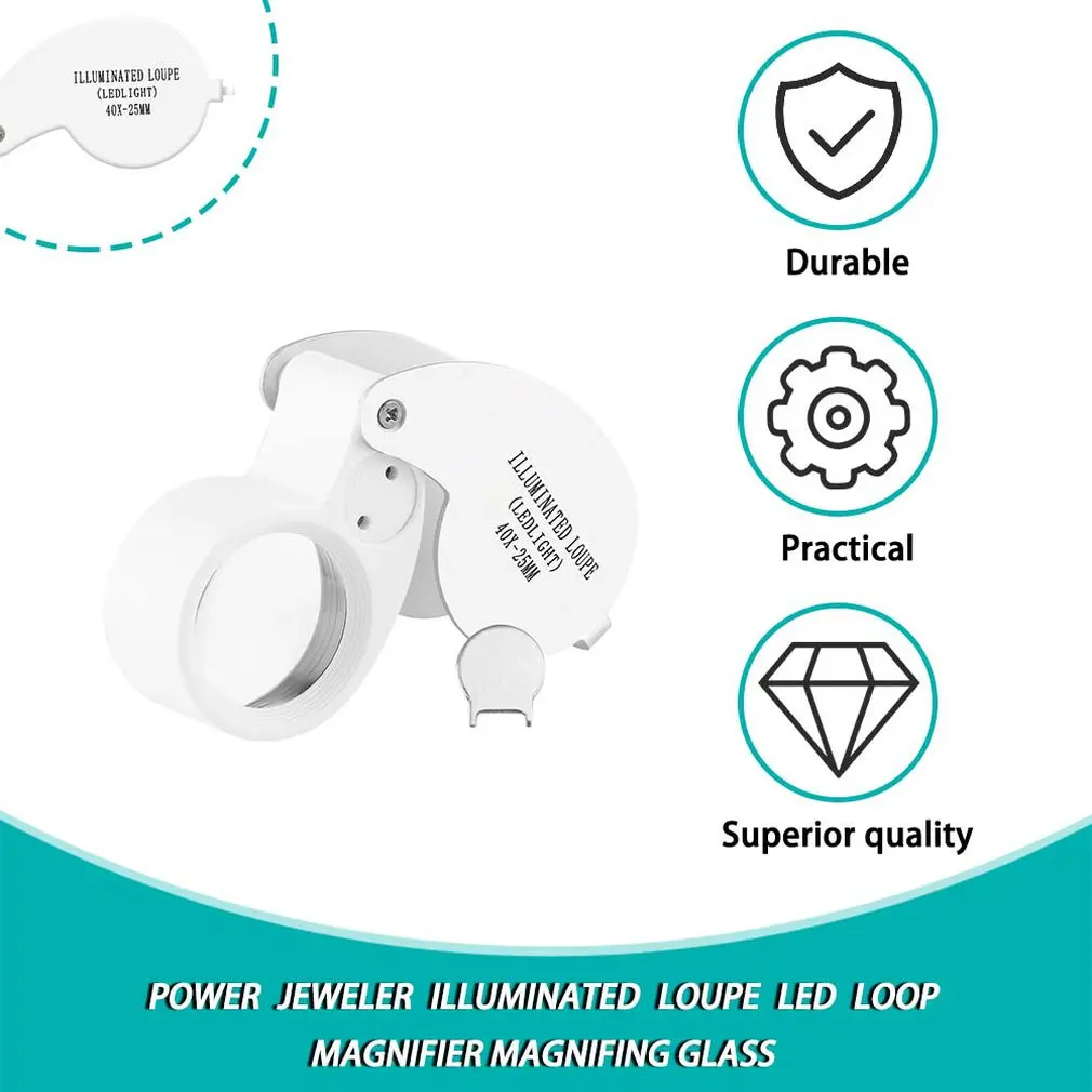 40x 25mm Magnifier Rotation Mini Jewelry Jade Illuminated Loupe Portable Gift Inspecting Cash Stamps Coin Magnifying Glass