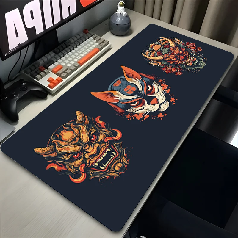 Mouse Pad Computer Size Mousepad Non-slip Gamer Keyboard Pad Anime Mausepad Design HD Oni Hannya Samurai Mask Desk Mat Carpet