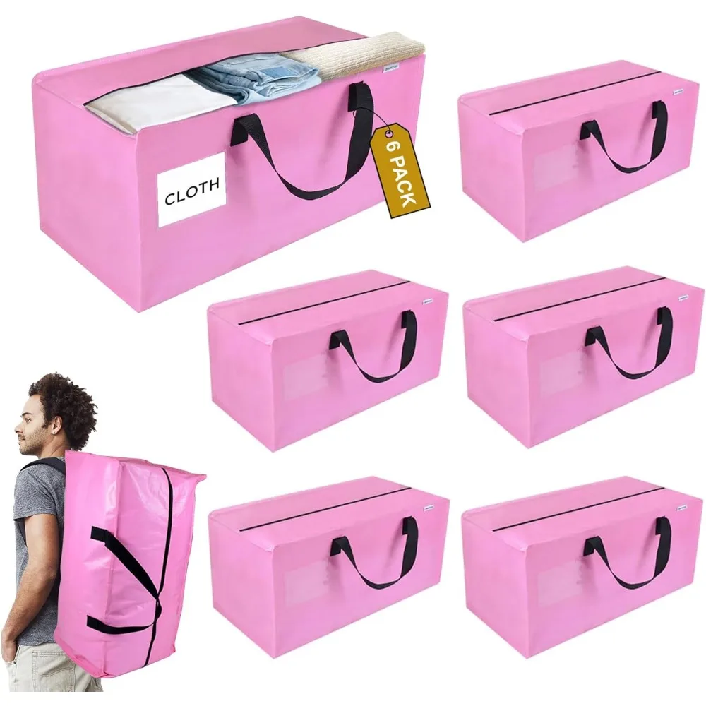 

6 Pack Extra Large Moving Bags with Zippers, Backpack Straps & Reinforced Handles, Heavy Duty Storage Bags for Clothes, Moving,