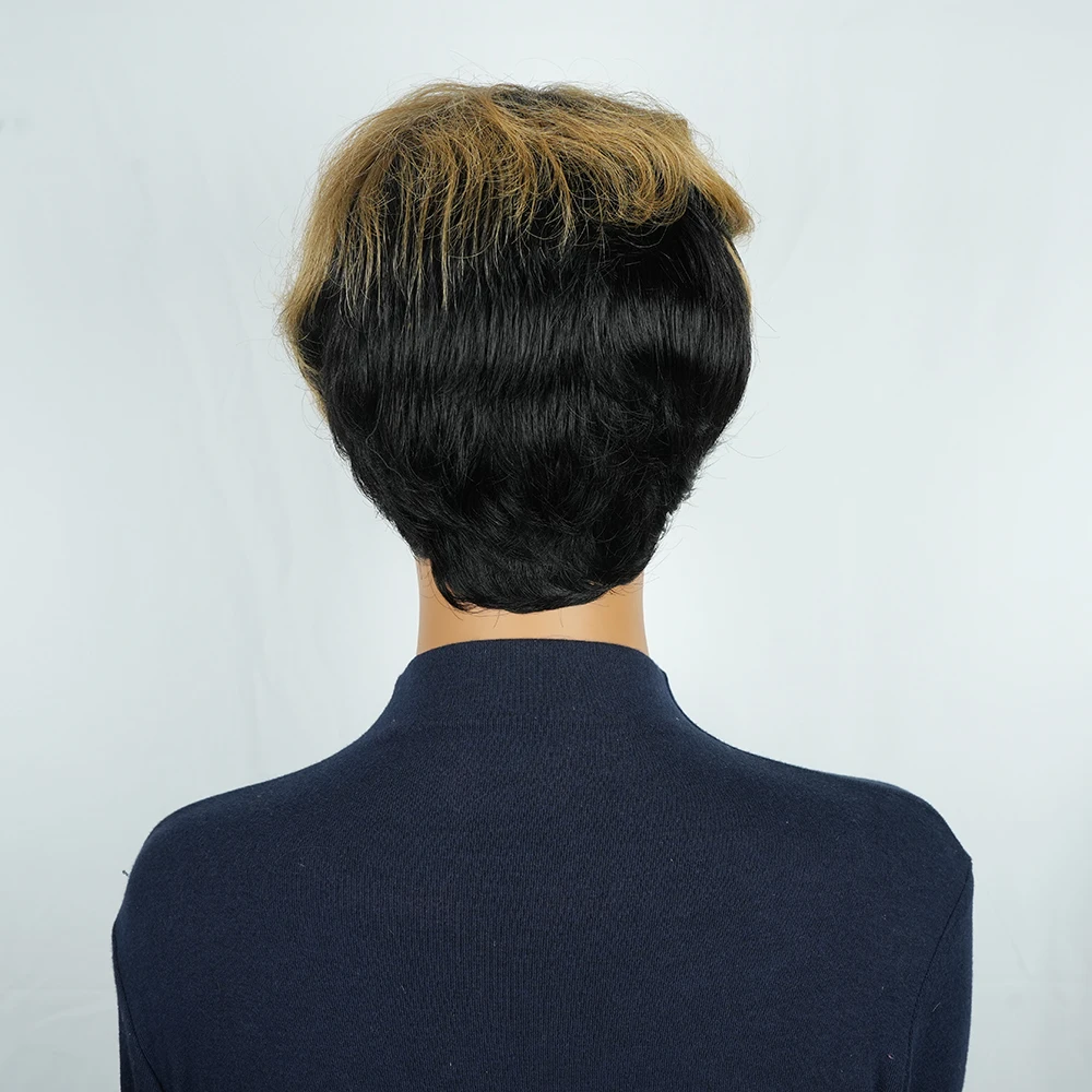 Short Pixie Cut Wig 180% Density Brazilian Remy Human Hair Curly Wave Pre-Plucked Wigs for Women 1B/30 Color Full Machine Made
