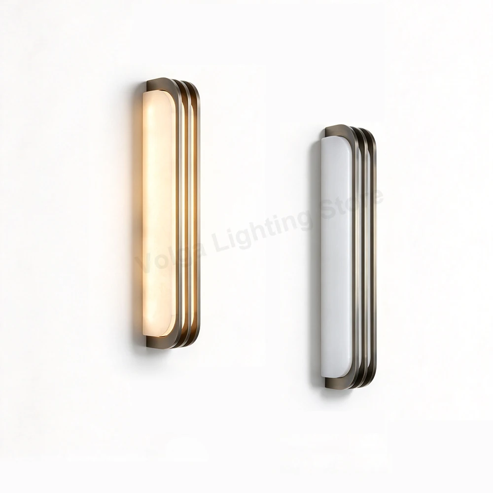 Modern Creative Background Alabaster Brass Wall Lamp Large Natural Marble Wall Light for Bathroom Hallway Hotel Decoration