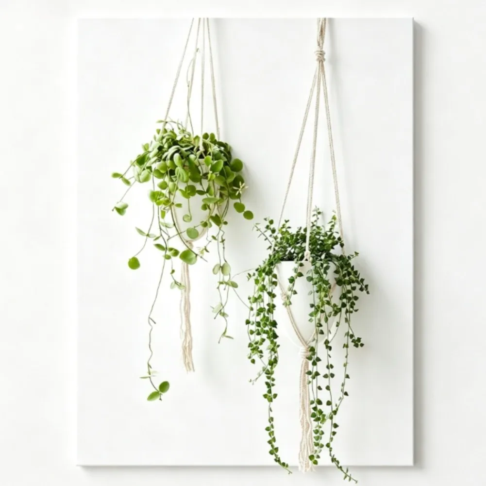 2PCS Macrame Rope Hanger for Flower Pots with Self-Watering and Egg-Shaped Profile for Space-Efficient For Indoor Use