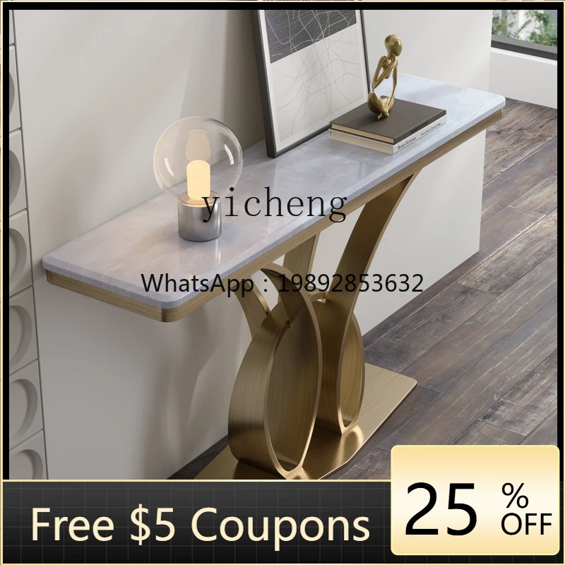 

DF Xuan Guan Tai Natural Marble Stainless Steel Side Table Against the Wall Light Luxury Desk