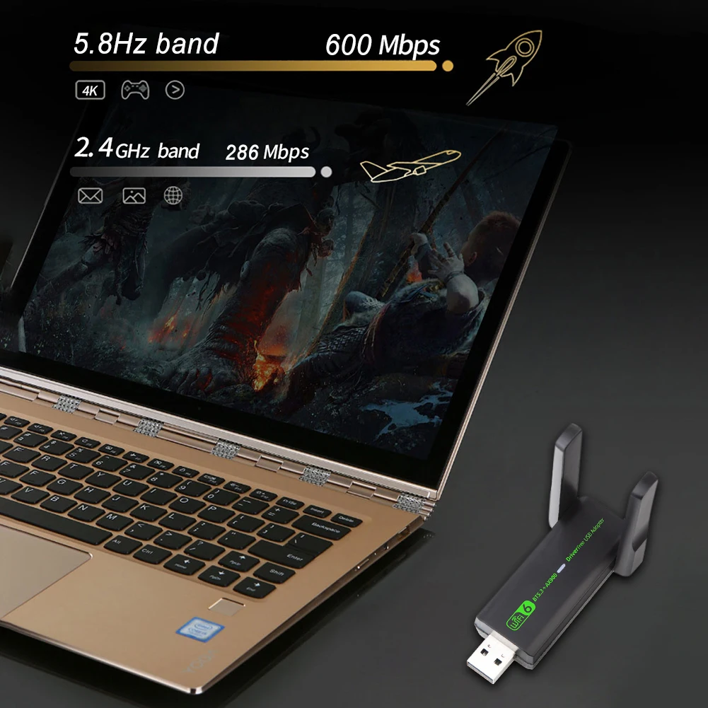 USB WiFi 6 รองรับบลูทูธ 5.3 อะแดปเตอร์ USB WiFi เครือข่ายไร้สาย Wlan Receiver 900Mbps USB WiFi อะแดปเตอร์เครือข่ายไดร์เวอร์ฟรี