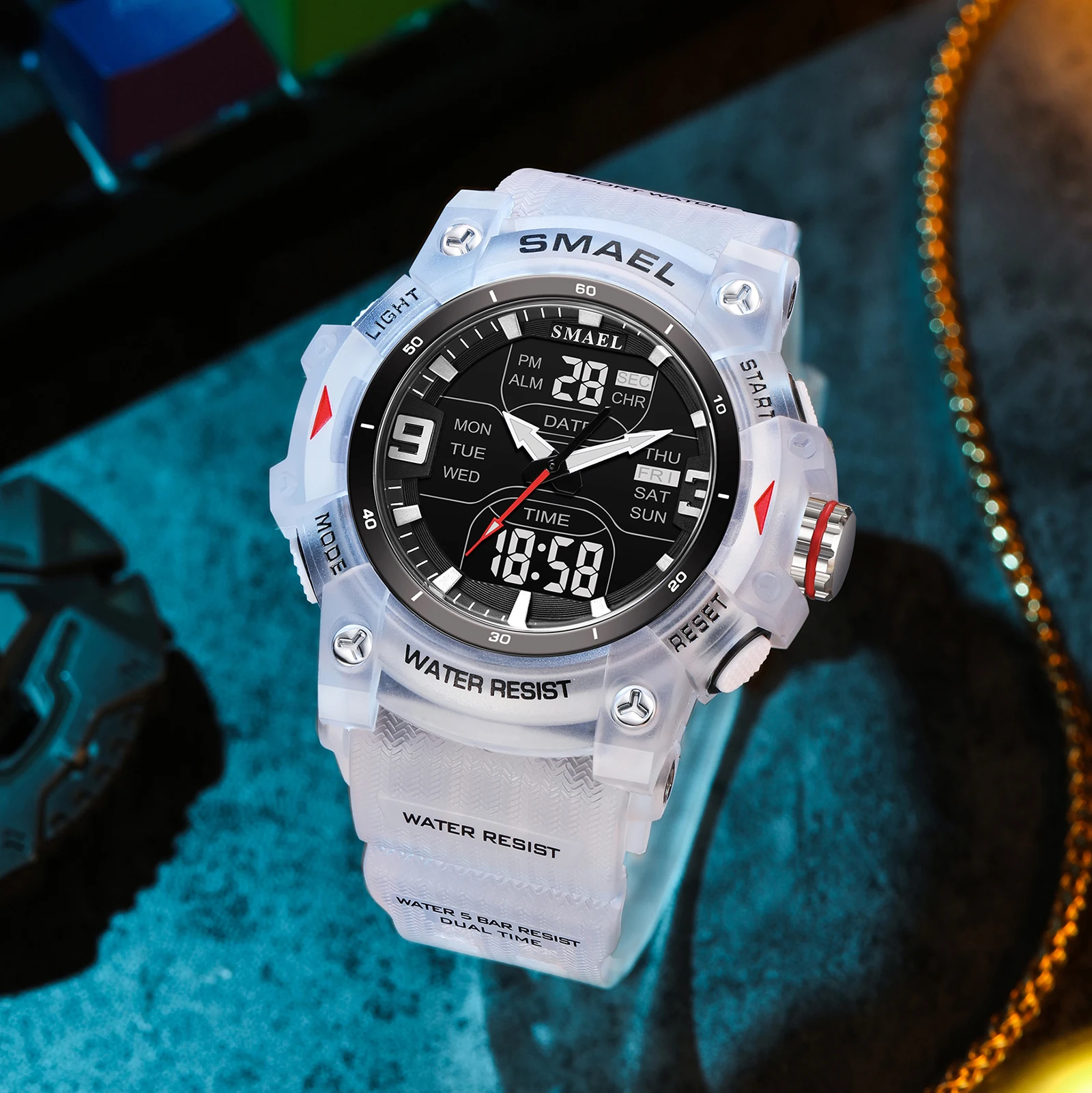 New SMAEL Brand Sports Watches Digital LED Quartz Dual Time Watches 50M Waterproof 8117 Men's Wristwatches Date Sports Watch