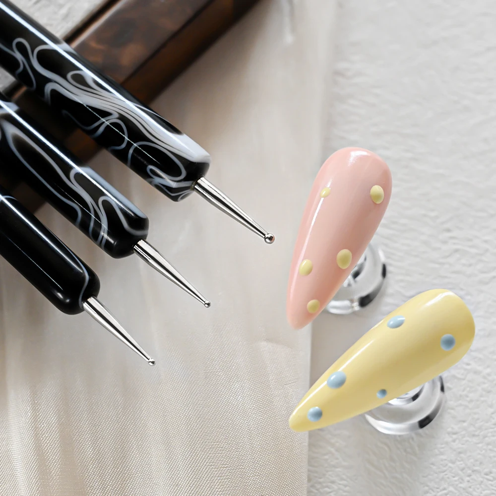 3 teile/satz Marmor Griff Dual Kopf Pinsel Nagel Punktierung Stift Zeichnung Strass Malerei Werkzeuge DIY Maniküre Zubehör UV Gel Werkzeug