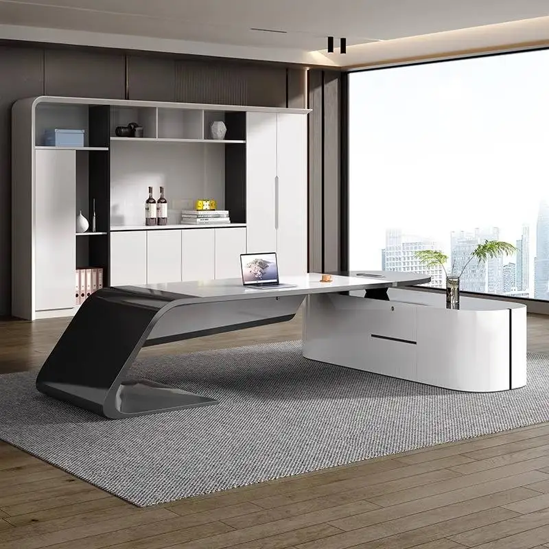مكتب تنفيذي خشبي، تصميم تخزين، مكاتب مكتبية حديثة فاخرة، أدراج بيضاء، أثاث Escritorio Oficina