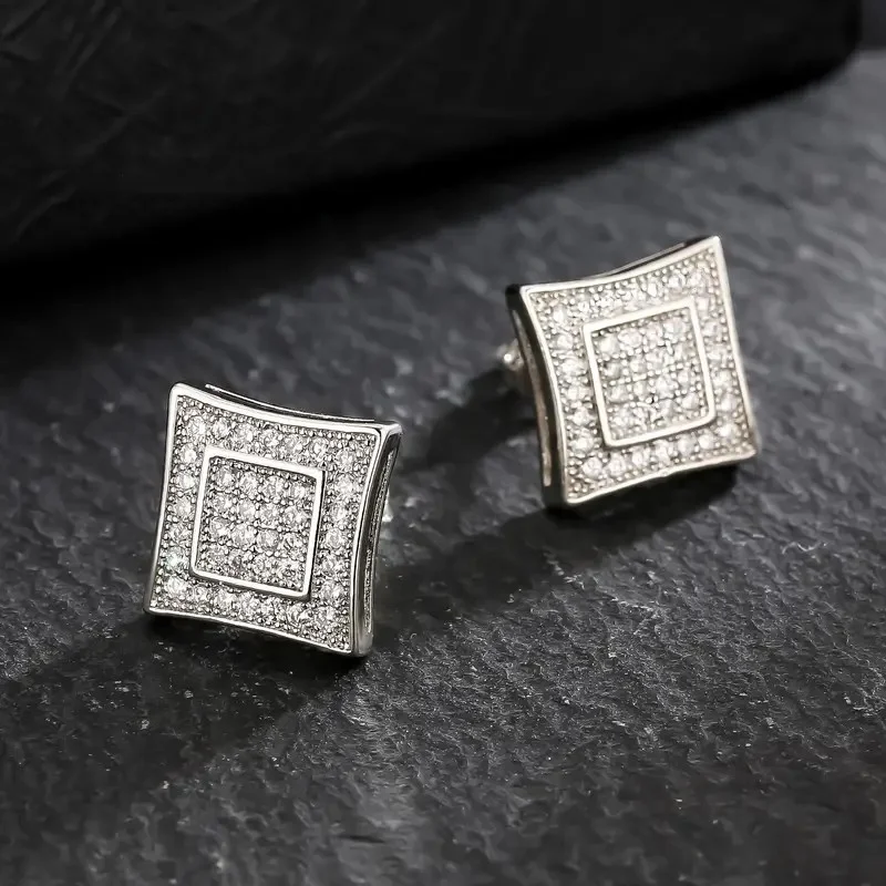 Huitan Unisex Women Men Stud Earrings Square Shaped Full CZ Bling Bling Ear Piercing Accessories Lovers Gift Statement Jewelry