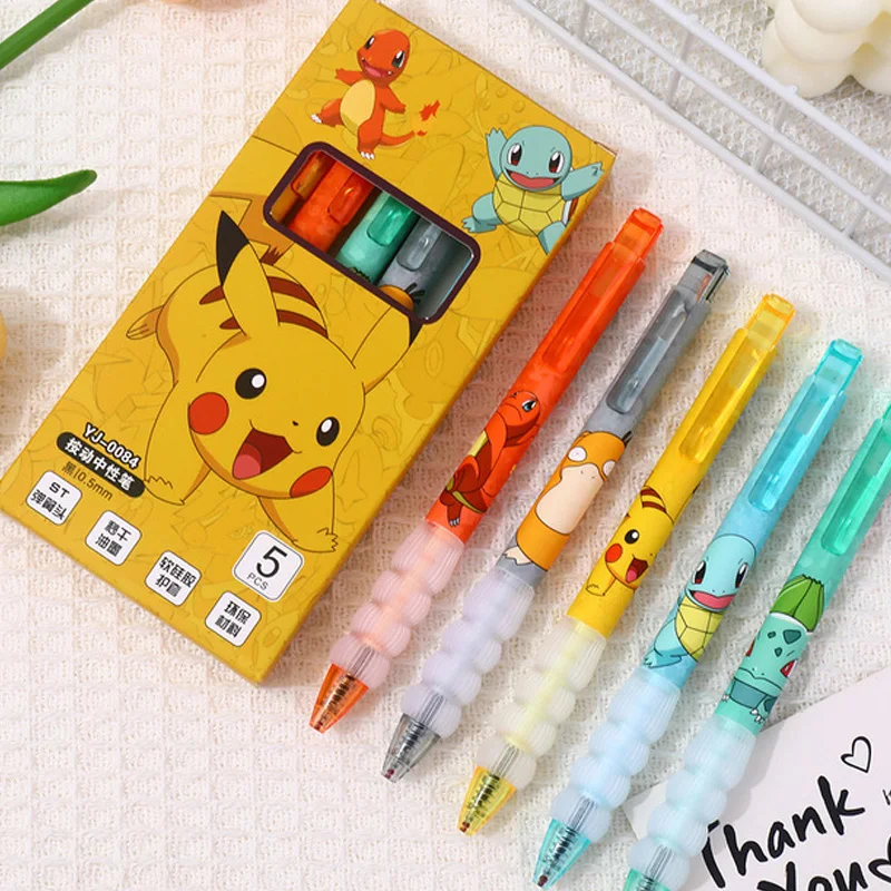 

5 шт. 0,5 мм, черная гелевая ручка с рисунком Покемона Пикачу, милая аниме-Чармандер Сквиртл, гелевая ручка, канцелярские принадлежности, школьные принадлежности, подарок