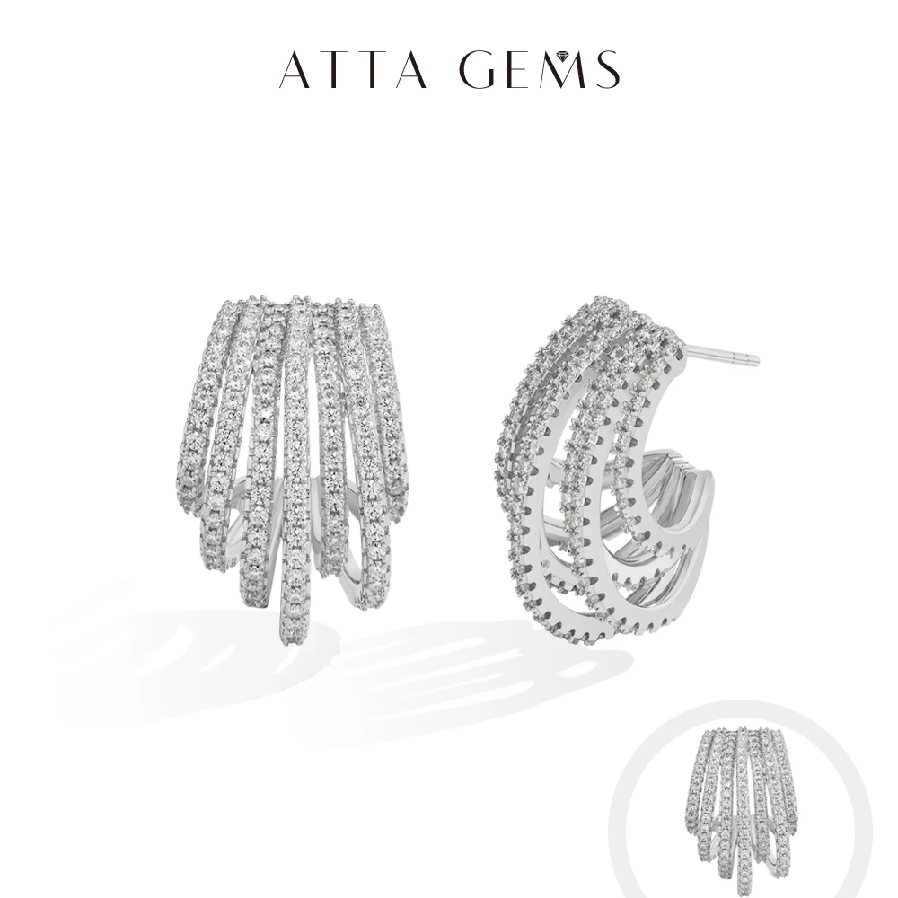 

ATTAGEM Luxury Multiple Hoop Moissanite Earrings For Women D VVS1 1.3mm Round Cut S925 Sterling Silver Ear Pendant Party Jewelry