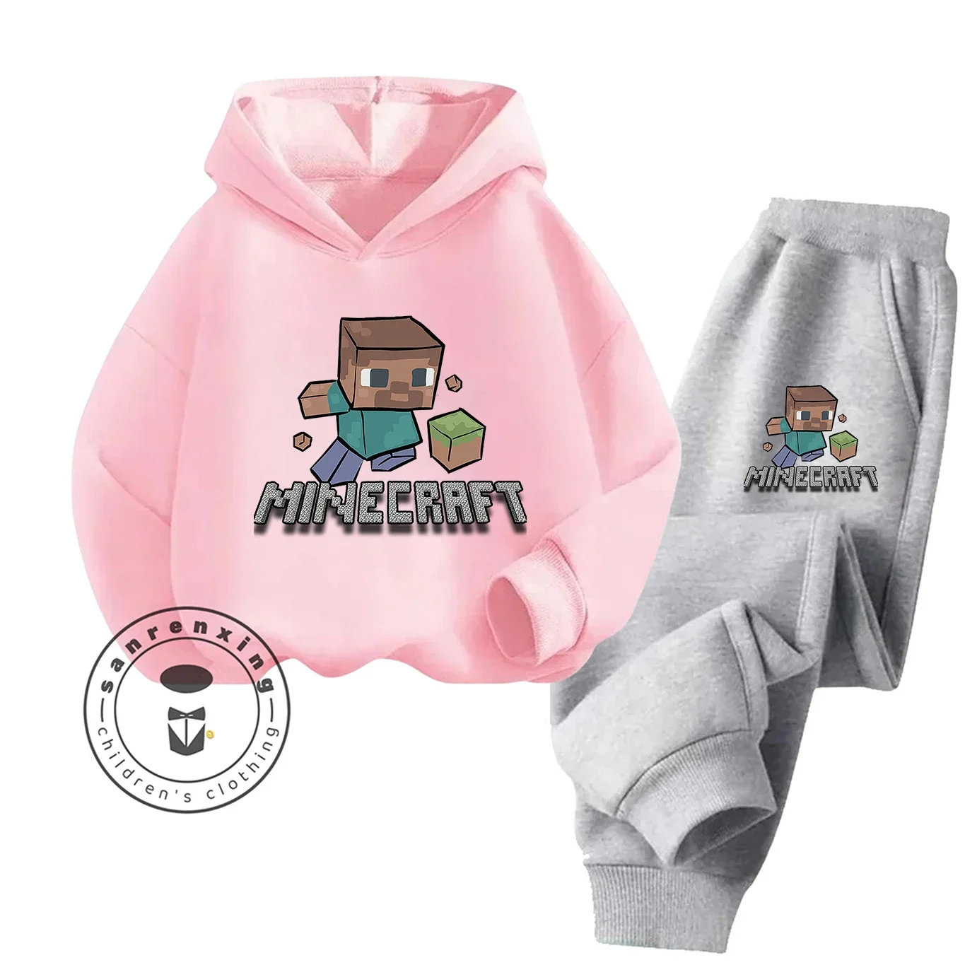 2025 رائجة البيع Minecraft الكرتون المطبوعة هوديي مجموعة موضة للأطفال المراهقين بنين بنات عادية الخريف الشتاء
