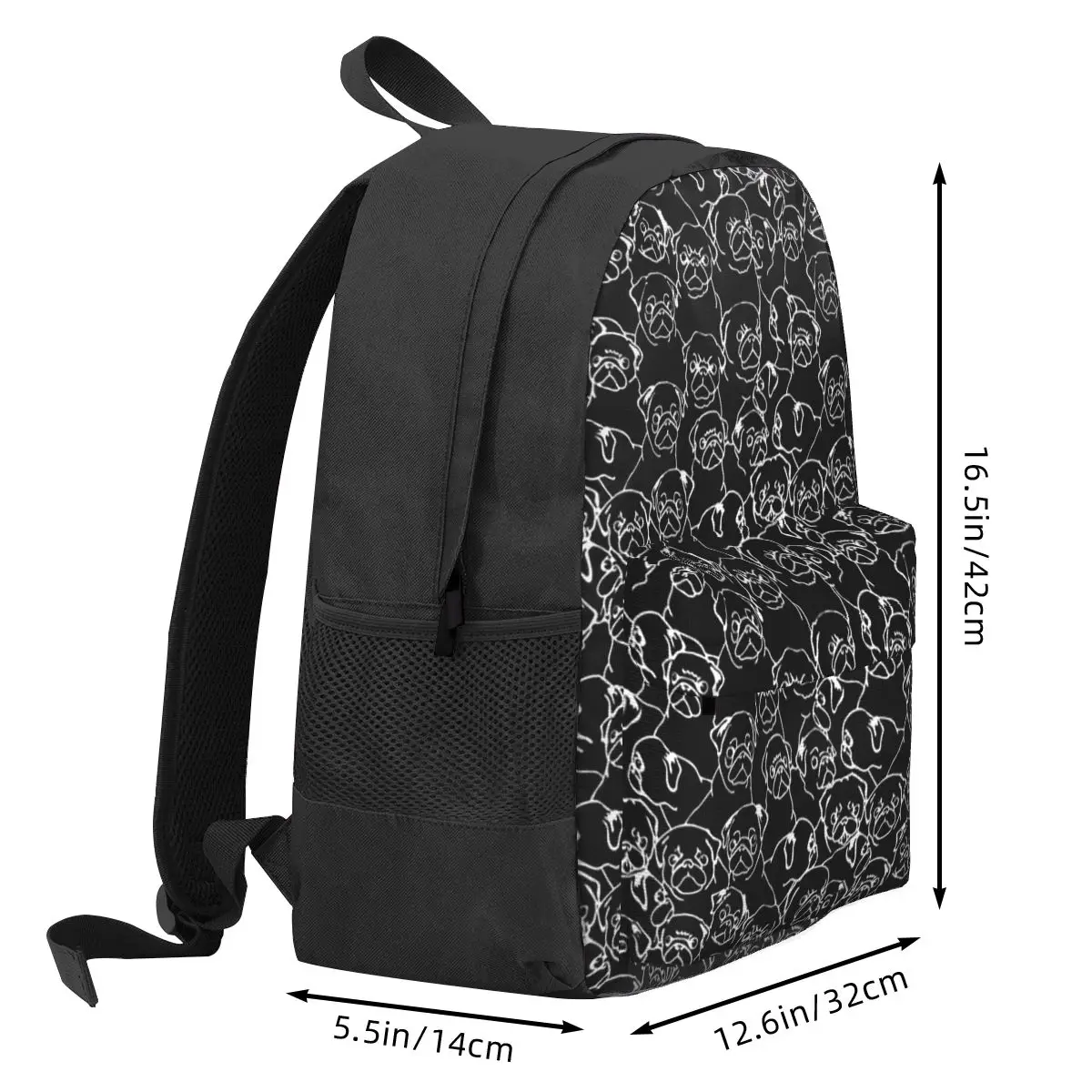 Sacos escolares dos desenhos animados para crianças, mochilas Oh Black Pugs e Pug, mochila para meninos e meninas, mochila para laptop, bolsa de ombro para estudantes