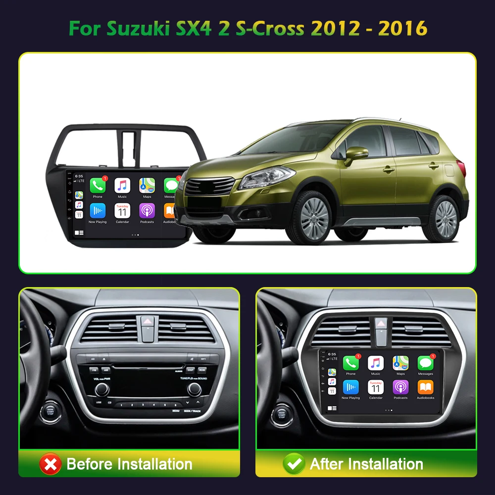 Car Radio Multimedia For Suzuki SX4 2 S Cross 2012-2016 Android 14 Auto Navigation 4G GPS Android CarPlay 2 Din Stereo Screen