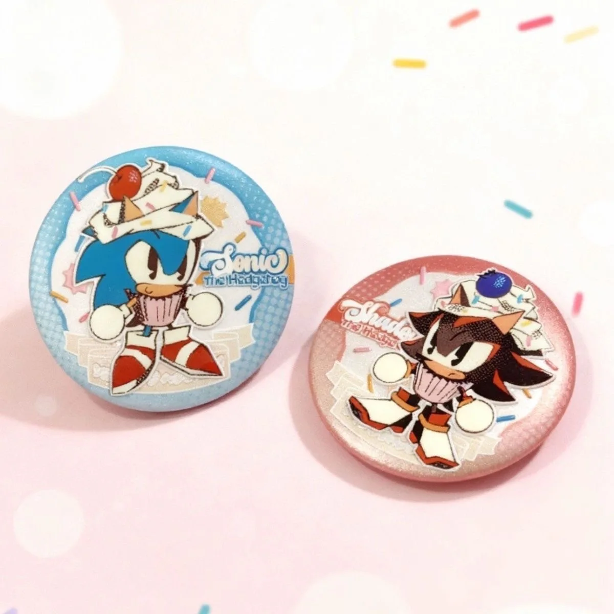 Sonic Dessert Themed Round Badge Pins, Cartoon Character Tin Brooches, Cute Lapel Ornaments for Backpack and Clothes Decor